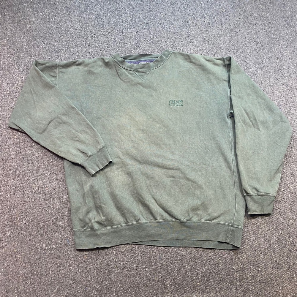 Chaps Ralph Lauren Sweatshirt Sz L Mens Green Grunge 90s V Stitch Pullover Logo